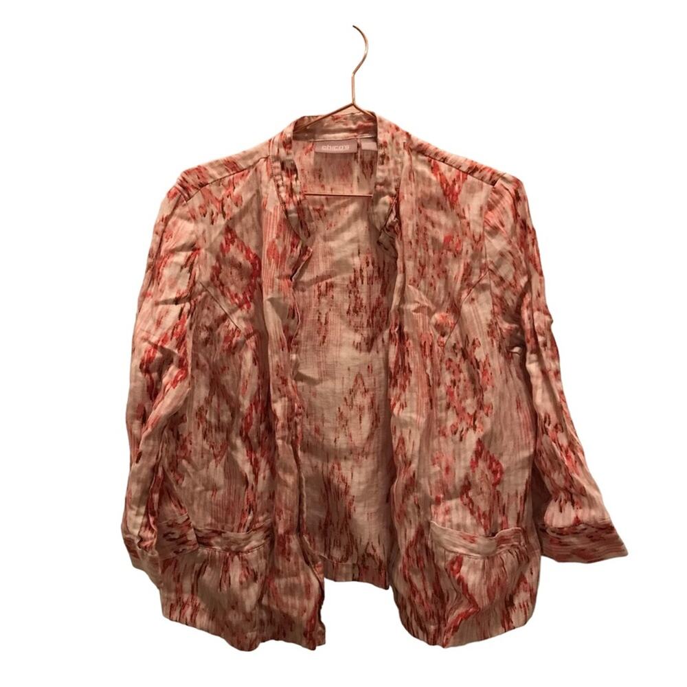 Chicos Watercolor Linen Open Front Jacket Cardigan - M